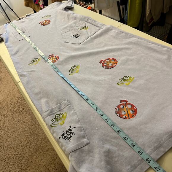 Vintage USA Focus Cotton Purple Painted Lady Bug Printed Pocket Dress Size Small - Picture 10 of 12